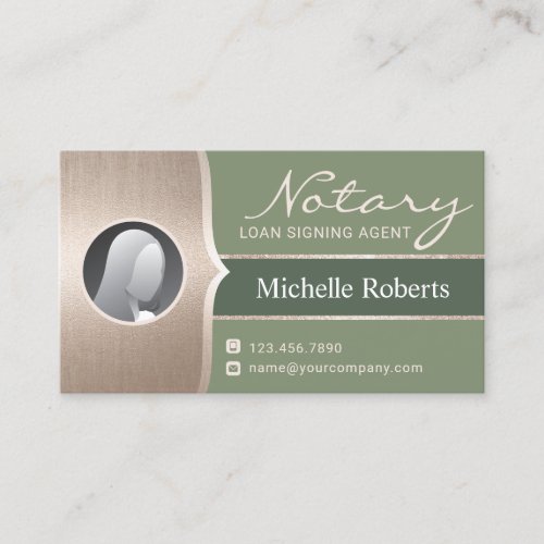 Mobile Notary Signing Agent Sage Green  Gold Business Card