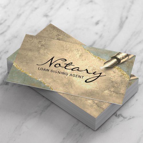 Mobile Notary Signing Agent Vintage Gold  Bronze Business Card