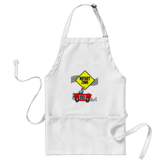 Mobile Notary Zone Yellow Road Sign Red Sports Car Adult Apron (Front)