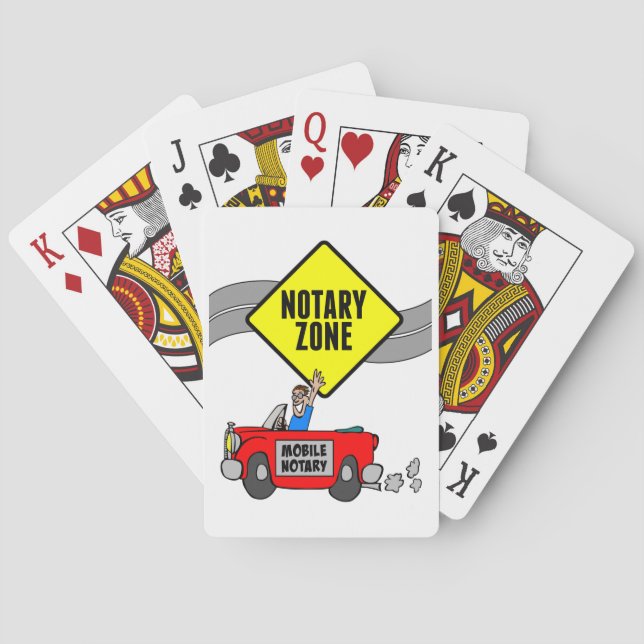 Mobile Notary Zone Yellow Road Sign Red Sports Car Poker Cards (Back)