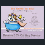 Mobile Pet Groomer Shih Tzu Purple Coupon Ad Flyer<br><div class="desc">Promote your mobile pet grooming business with these full color eye-catching flyers that you personalize with your own info. Original design by Andie,  illustrator and creator of Off-Leash Art™,  featuring her hand drawn mobile pet grooming themed Shih Tzu illustration.</div>