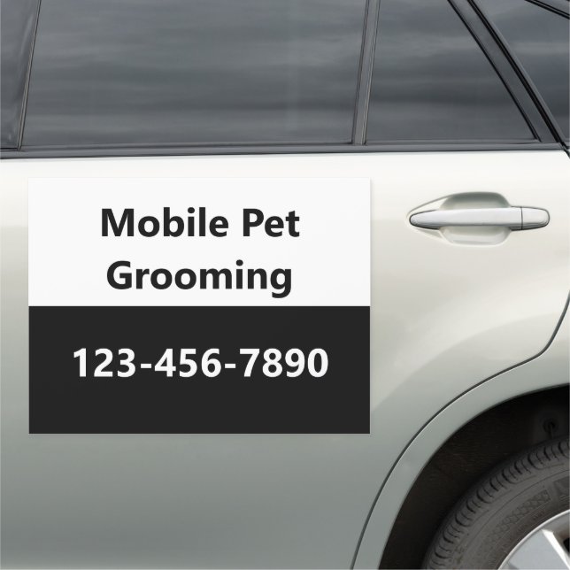 Mobile Pet Grooming Black and White Phone Number Car Magnet (In Situ)