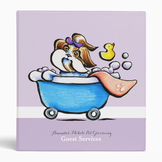 Mobile Pet Grooming Guest Guide Shih Tzu Purple 3 Ring Binder (Front)