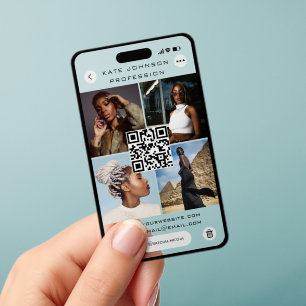 Mobile Phone Social Media 4 Photos Selfie QR Code Clear Business Cards
