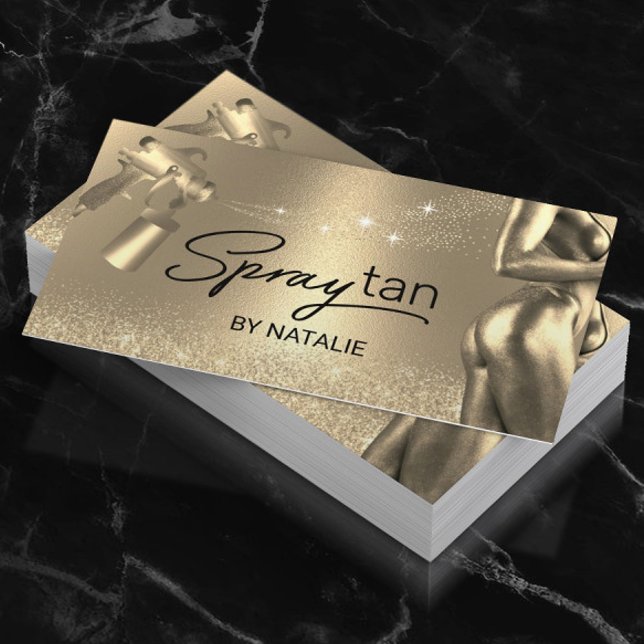 Mobile Spray Tan Modern Gold Airbrush Tanning Business Card (Creator Uploaded)