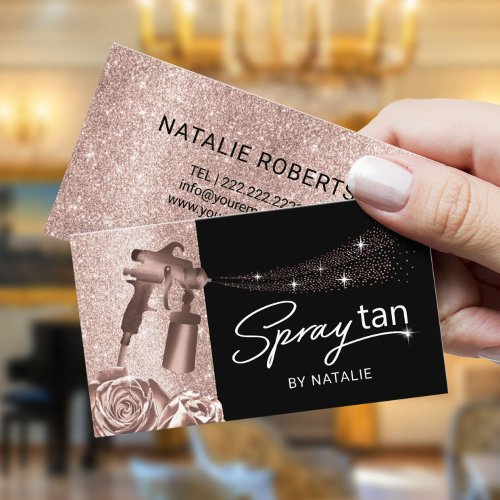Mobile Spray Tan Rose Gold Floral Airbrush Tanning Business Card