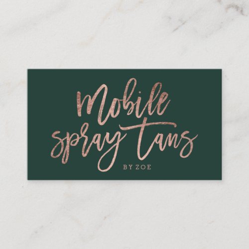 Mobile Spray tans logo rose gold typography green Business Card