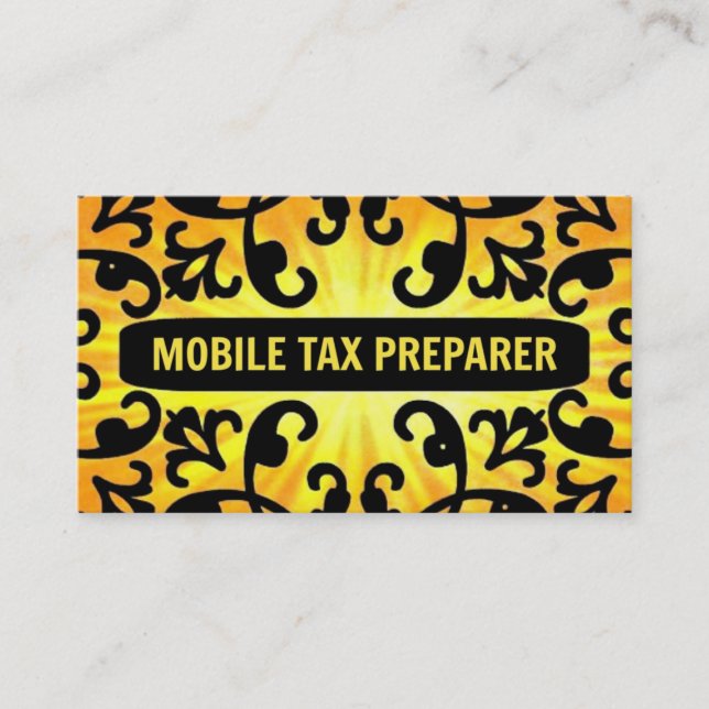Mobile Tax Preparer Sunshine Damask Business Card (Front)