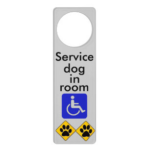 Mobility service dog in room door hanger