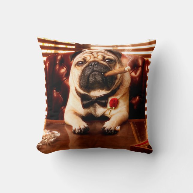 Mobster Dog Throw Pillow (Front)