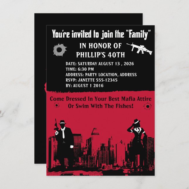 Mobster Party Invitations (Front/Back)
