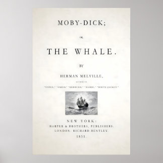 Moby Dick 1851 Title Page Poster – Herman Melville