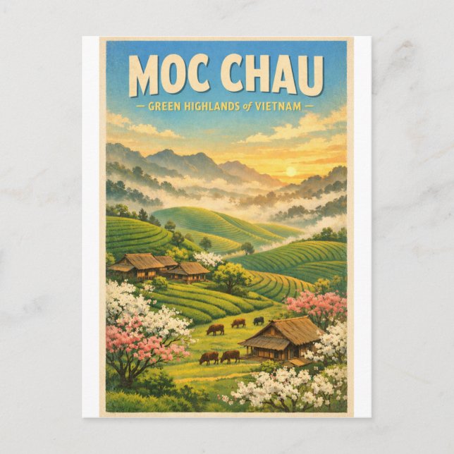 Moc Chau, Vietnam, in a classic retro travel Postcard (Front)