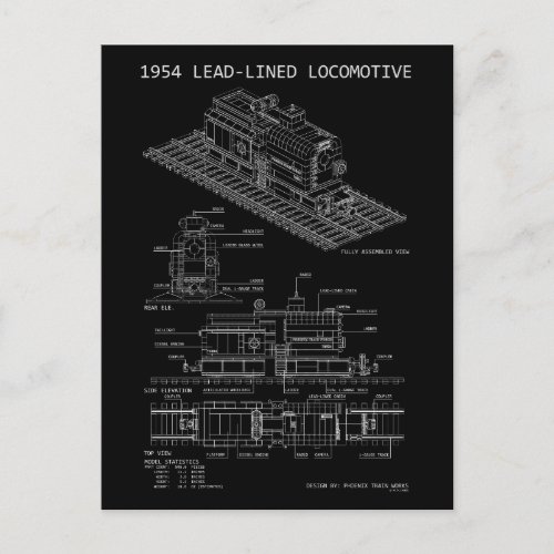 MOC Model of Lead Lined Locomotive Blueprint Postcard