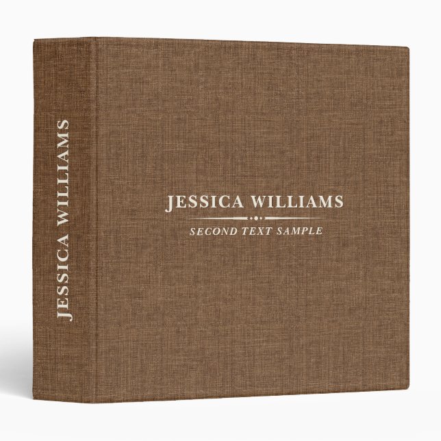 Mocca Brown linen personalizable typography 3 Ring Binder (Front/Spine)