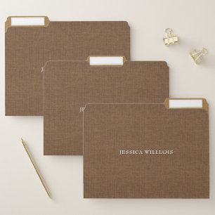 Mocca Brown linen personalizable typography File Folder