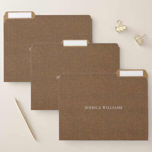 Mocca Brown linen personalizable typography File Folder (Set)