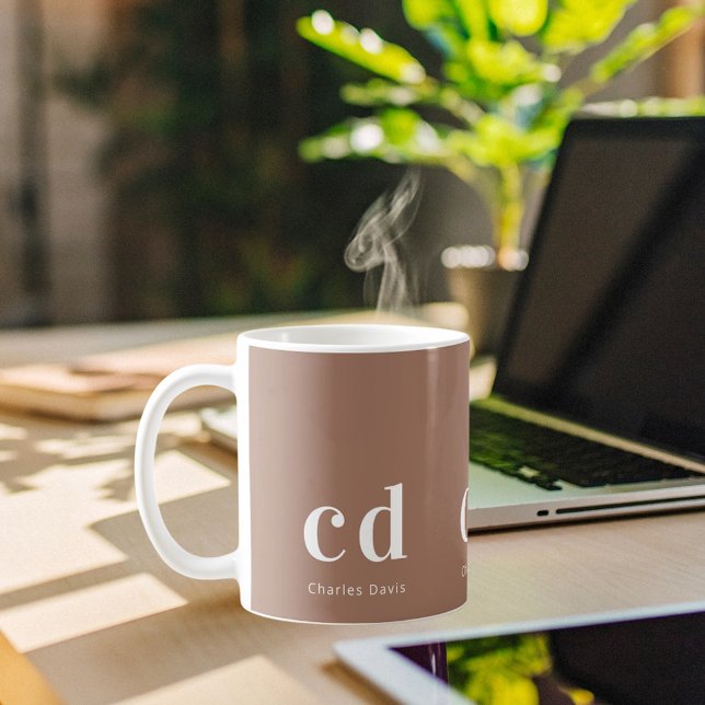 Mocca brown monogram initials name coffee mug (Creator Uploaded)