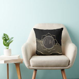 Mocha Agate Glittery OM Lotus Petals Throw Pillow