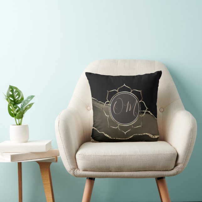 Mocha Agate Glittery OM Lotus Petals Throw Pillow (Chair)