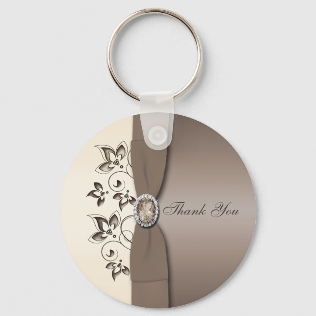 Mocha and Ivory Floral Keychain (Front)