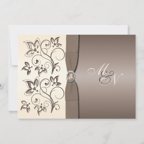 Mocha and Ivory Floral Monogram Invitation