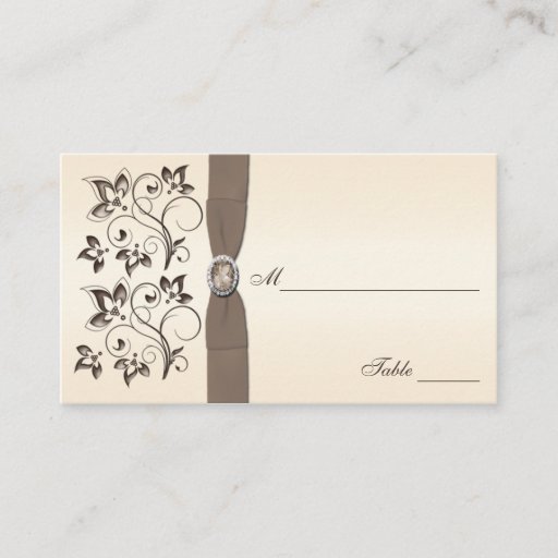 Customizable Mocha and Ivory Floral Placecards Business Cards