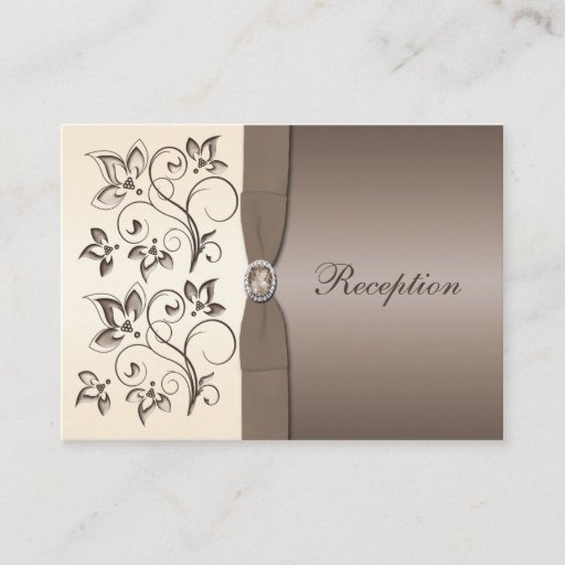 Customizable Mocha and Ivory Floral Reception Card Business Cards