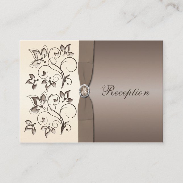 Mocha and Ivory Floral Reception Card (Front)