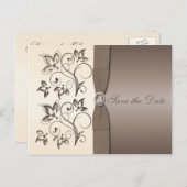 Mocha and Ivory Floral Save the Date Postcard (Front/Back)