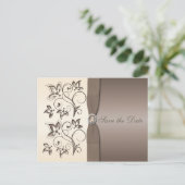 Mocha and Ivory Floral Save the Date Postcard (Standing Front)