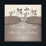 Mocha and Ivory Floral Wedding Favor Magnet<br><div class="desc">This mocha brown and ivory floral save the date magnet has a PRINTED ribbon and a PRINTED jewel brooch on it that matches the wedding invitations and other items shown below. You can also customize it to say "Thank You" and use it as a wedding favor for your guests. If...</div>