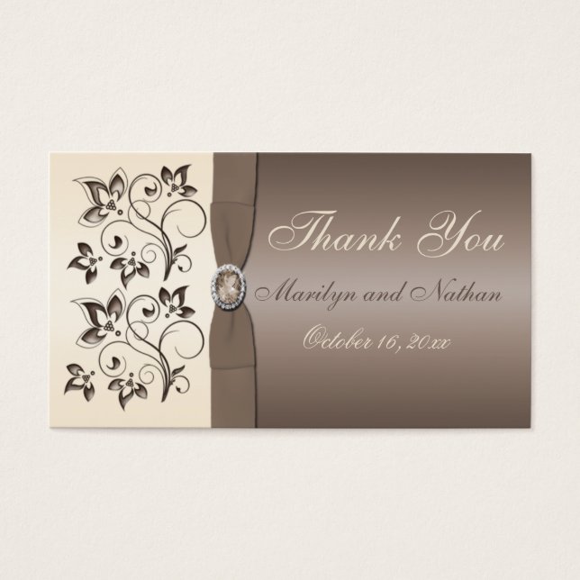 Mocha and Ivory Floral Wedding Favor Tag (Front)