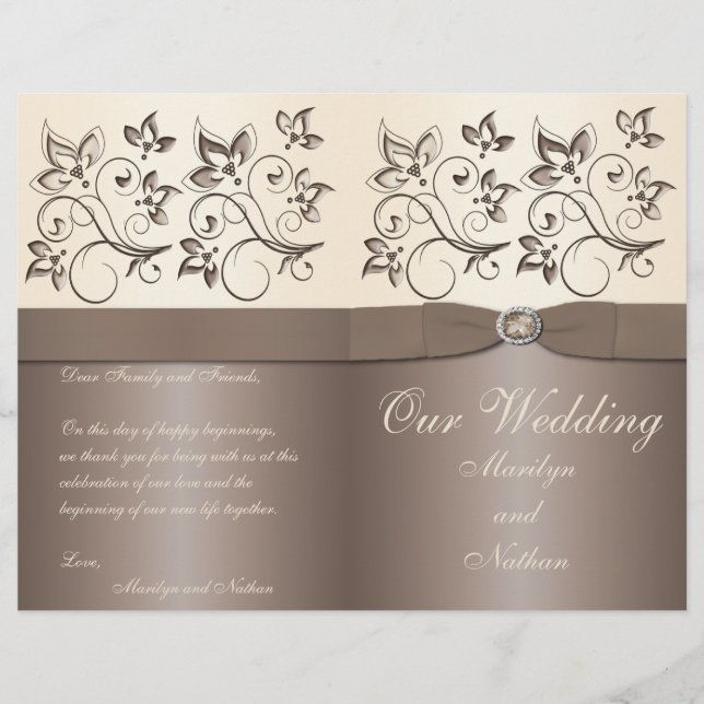 Mocha and Ivory Floral Wedding Program (Front)