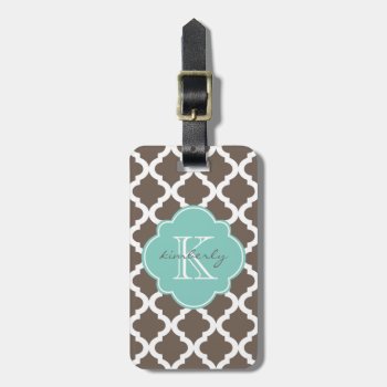 Mocha And Mint Moroccan Quatrefoil Print Luggage Tag by Letsrendevoo at Zazzle
