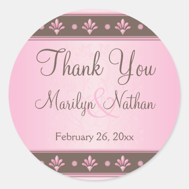 Mocha and Pink Floral 1.5" Round Thank You Sticker (Front)