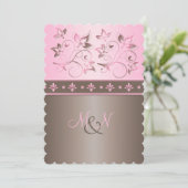 Mocha and Pink Floral Monogrammed Invitation (Standing Front)