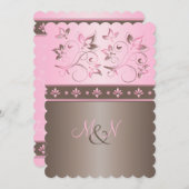 Mocha and Pink Floral Monogrammed Invitation (Front/Back)