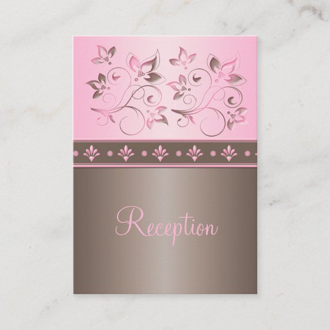 Mocha and Pink Floral Reception Enclosure Card (Front)