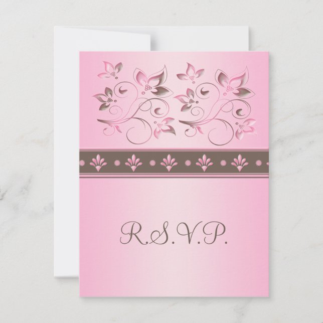 Mocha and Pink Floral RSVP Card (Front)