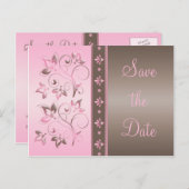 Mocha and Pink Floral Save the Date Postcard (Front/Back)