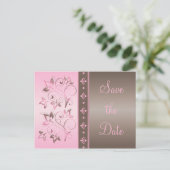 Mocha and Pink Floral Save the Date Postcard (Standing Front)