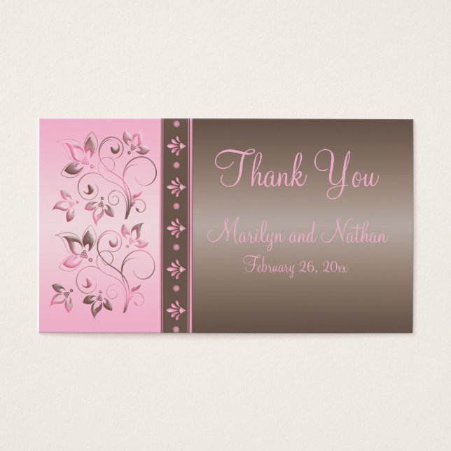 Mocha and Pink Floral Wedding Favor Tag (Front)