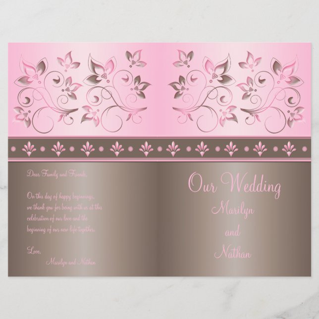 Mocha and Pink Floral Wedding Program (Front)