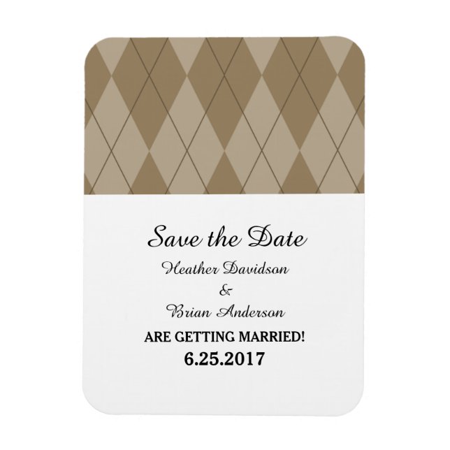 Mocha Argyle Save the Date Flexi Magnet (Vertical)