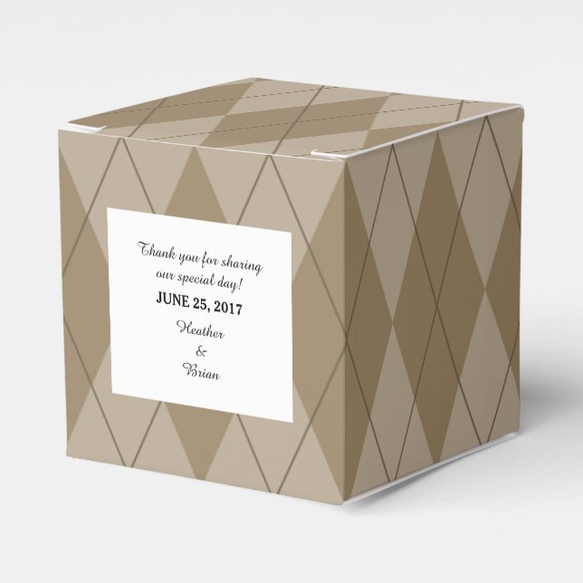 Mocha Argyle Wedding Favor Boxes (Front Side)