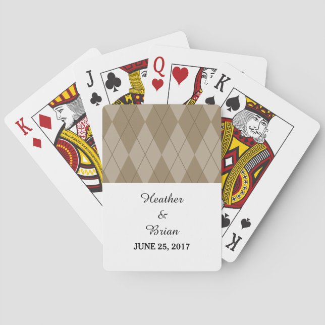 Mocha Argyle Wedding Playing Cards (Back)