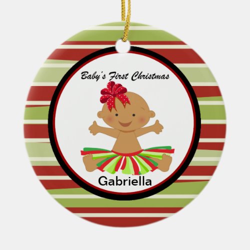 Mocha Baby Girl in Tutu 1st Christmas Ornament