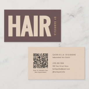 Mocha Beige Minimalist Hair Stylist QR Code Business Card