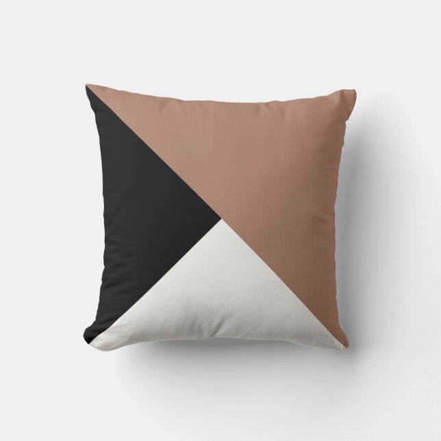 Mocha Black White Diagonal Color Block Pillow (Front)